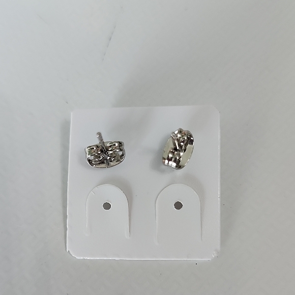 Silver and Green Emerald Stud Earrings with Crystal Halo - Picture 3 of 4